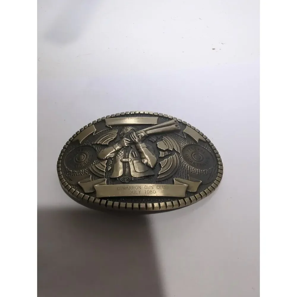 1980 Cimarron Gun Club Brass Belt Buckle Long yardage Kansas Award Design Metals